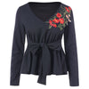 Floral Embroidery Full Sleeve V Neck T-shirt