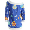 Skew Neck Sun and Moon Print Sweatshirt