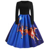 Round Collar Long Sleeve Christmas Elk Print A-line Women Vintage Dress
