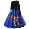 Round Collar Long Sleeve Christmas Elk Print A-line Women Vintage Dress