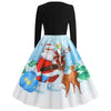 Round Collar Long Sleeve Christmas Elk Print A-line Women Vintage Dress