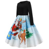 Round Collar Long Sleeve Christmas Elk Print A-line Women Vintage Dress
