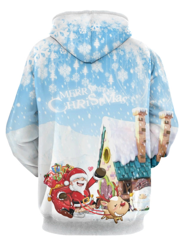 Christmas Santa and Snowflake Print Pullover Hoodie