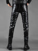 Multi Zip Embellished Slim Fit PU Leather Pants