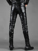 Multi Zip Embellished Slim Fit PU Leather Pants