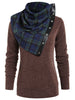 Round Neck Sweatshirt with Tartan Neck Gaiter
