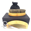 Wood Beard Brush Comb Shaving Scissors Clean Styling Set