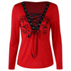 Long Sleeve Lace Up Front Rose T-shirt
