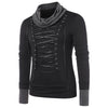 Turtle Neck Color Blocking Lace Up T-shirt