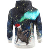 Looking Up Cat with Christmas Hat Print Casual Hoodie