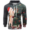 Christmas Tree Cat Print Drawstring Hoodie