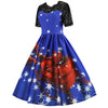 Round Collar Lace Stitching Short Sleeve Christmas A-line Women Vintage Dress