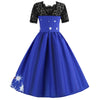 Round Collar Lace Stitching Short Sleeve Christmas A-line Women Vintage Dress