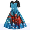 Round Collar Lace Stitching Short Sleeve Christmas A-line Women Vintage Dress