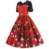 Round Collar Lace Stitching Short Sleeve Christmas A-line Women Vintage Dress