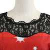 Round Collar Lace Stitching Short Sleeve Christmas A-line Women Vintage Dress