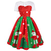 Round Collar Lace Stitching Short Sleeve Christmas A-line Women Dress