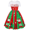 Round Collar Lace Stitching Short Sleeve Christmas A-line Women Dress