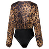 Sexy Jumpsuit Women Long Sleeve Romper V Neck Leopard Print Overall