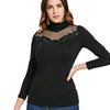 Mesh Panel Long Sleeve Turtleneck T-shirt