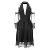 Cold Shoulder Lace Insert Midi Choker Dress