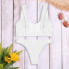 Scoop Neck Backless Padded Ribbed Solid Color Low Waist Women Bikini Set