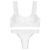 Scoop Neck Backless Padded Ribbed Solid Color Low Waist Women Bikini Set