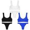 Scoop Neck Backless Padded Ribbed Solid Color Low Waist Women Bikini Set