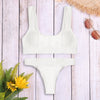 Scoop Neck Backless Padded Ribbed Solid Color Low Waist Women Bikini Set