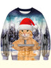 3D Christmas Cat Print Crew Neck Sweatshirt