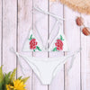 Halter Neck Backless Padded Floral Embroidery Low Waist Women Bikini Set