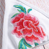 Halter Neck Backless Padded Floral Embroidery Low Waist Women Bikini Set