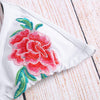 Halter Neck Backless Padded Floral Embroidery Low Waist Women Bikini Set