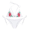 Halter Neck Backless Padded Floral Embroidery Low Waist Women Bikini Set