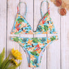 Spaghetti Strap Padded Floral Print Beaded Low Waist Women Bikini Set