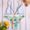 Spaghetti Strap Padded Floral Print Beaded Low Waist Women Bikini Set
