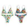 Spaghetti Strap Padded Floral Print Beaded Low Waist Women Bikini Set