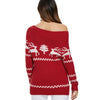 Off The Shoulder Reindeer Knit Tunic Sweater