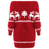 Off The Shoulder Reindeer Knit Tunic Sweater