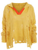 Drop Shoulder Distressed Hooded Sweater