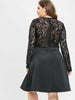 Plus Size Plunging Neck Lace Sleeve A Line Dress