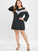 Plus Size Cold Shoulder Contrast Bodycon Dress