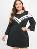Plus Size Cold Shoulder Contrast Bodycon Dress