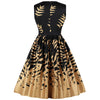 Vintage Leaves Print Fit and Flare Dress