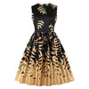Vintage Leaves Print Fit and Flare Dress