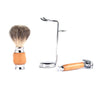 YMH37642 Light Yellow Rubber Wood Shaving Manual Razor Shaving Care Razor 3pcs