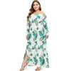 Plus Size Off Shoulder Slit Leaf Printed Dress