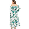 Plus Size Off Shoulder Slit Leaf Printed Dress