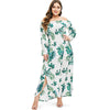 Plus Size Off Shoulder Slit Leaf Printed Dress