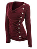 Cowl Neck Button Detail T-shirt